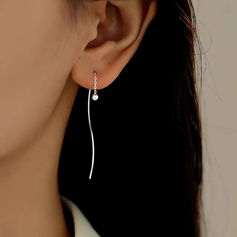 Sterling Silver Round Bead Threader Earrings