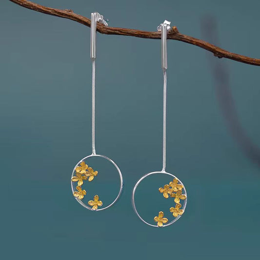 Sterling Silver Round Osmanthus Fall Drop Earrings