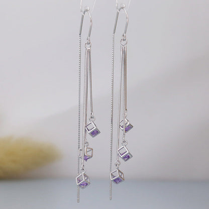 Sterling Silver Rubik's Cube Earrings Tassel Threader Earrings