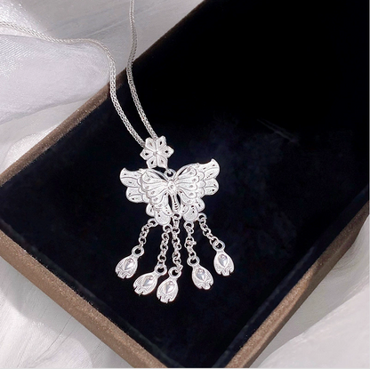 Sterling Silver S999 Sweet Flower Butterfly Tassel Earrings