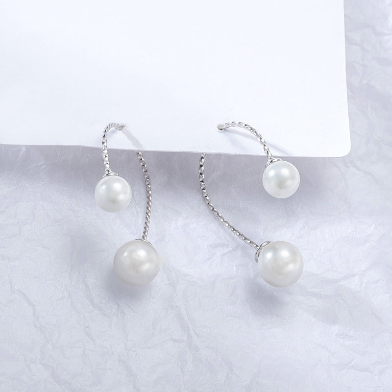 Sterling Silver S Artificial Pearl Threader Earrings
