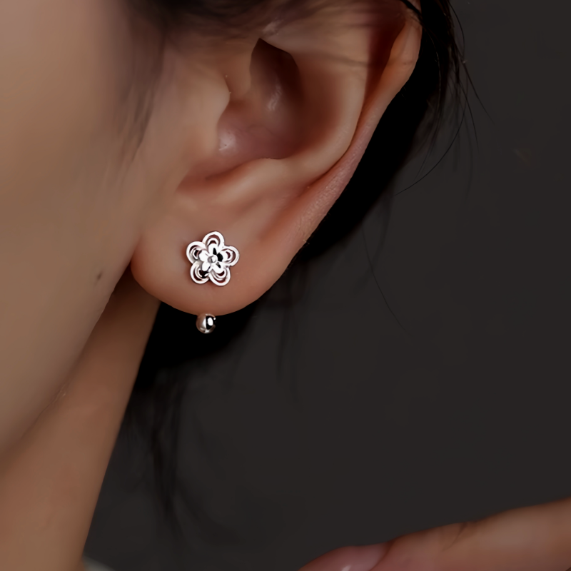 Sterling Silver Screw Flower Earrings