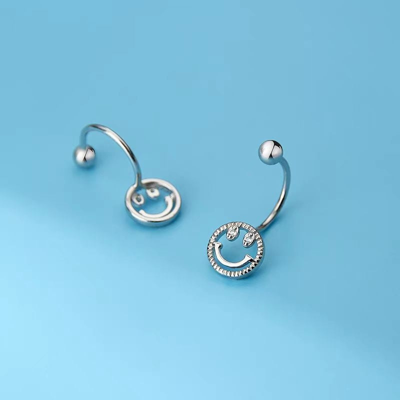 Sterling Silver Screw Smail Face Jacket Earrings