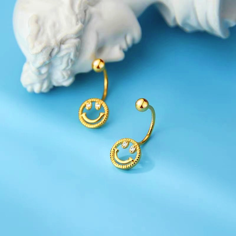 Sterling Silver Screw Smail Face Jacket Earrings