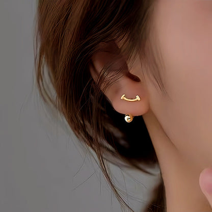 Sterling Silver Screw Smiling Arc-Shaped Earrings