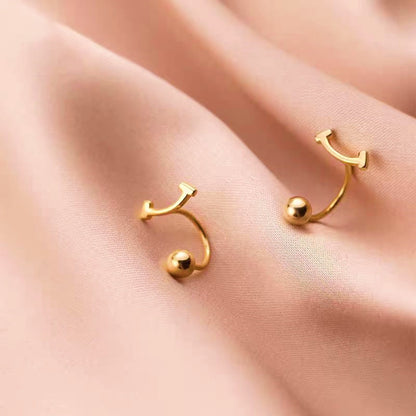 Sterling Silver Screw Smiling Arc-Shaped Earrings