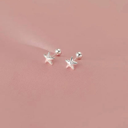 Sterling Silver Screw Star Stud Earrings