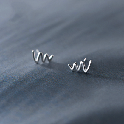 Sterling Silver Simple Glossy Wave Stud Earrings