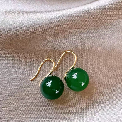 Sterling Silver Simple Green Agate Ear Hook Earrings