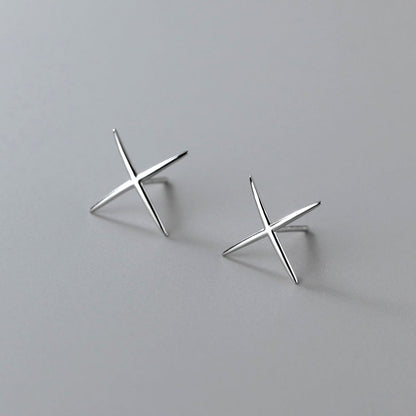 Sterling Silver Simple X-Shaped Stud Earrings