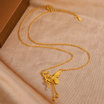 Sterling Silver Snake And Butterfly Tassel Necklace