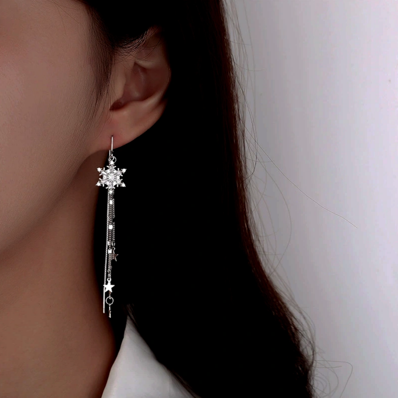 Sterling Silver Snowflake Star Threader Tassel Earrings