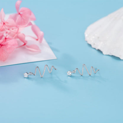 Sterling Silver Solitaire Wave Heartbeat Earrings