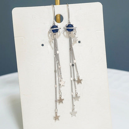 Sterling Silver Space Star Threader Tassel Earrings