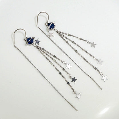 Sterling Silver Space Star Threader Tassel Earrings