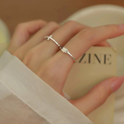 Sterling Silver Stacked Cross Moonstone Rings
