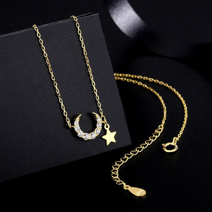 Sterling Silver Star And Moon Necklace