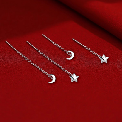 Sterling Silver Star And Moon Threader Earrings