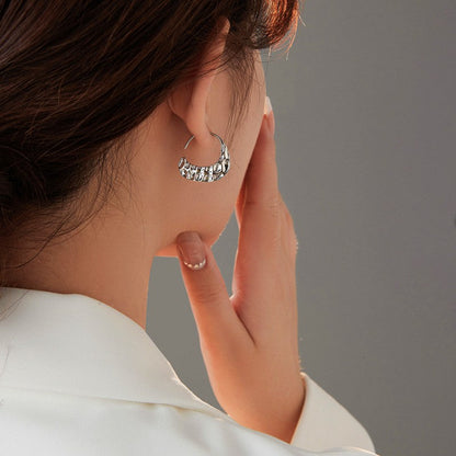Sterling Silver Textured Curved Bag Earrings