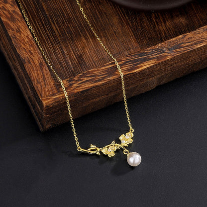 Sterling Silver Thorn Flower Branch Necklaces