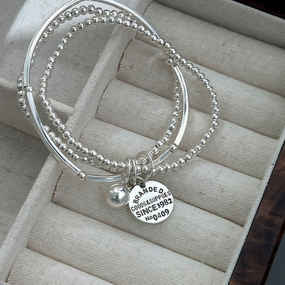 Sterling Silver Three-Layer Multi-Circle English Bracelets