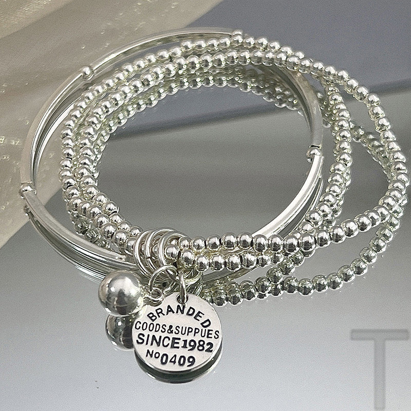Sterling Silver Three-Layer Multi-Circle English Bracelets