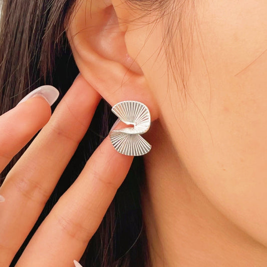 Sterling Silver Vintage Fan-Shaped Earrings