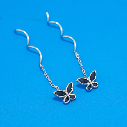 Sterling Silver Wavy Butterfly Threader Earrings