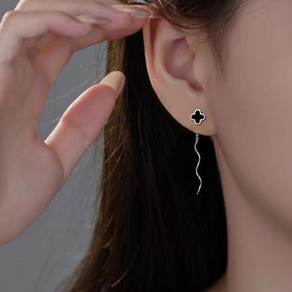 Sterling Silver Wavy Four-Leaf Threader Earrings