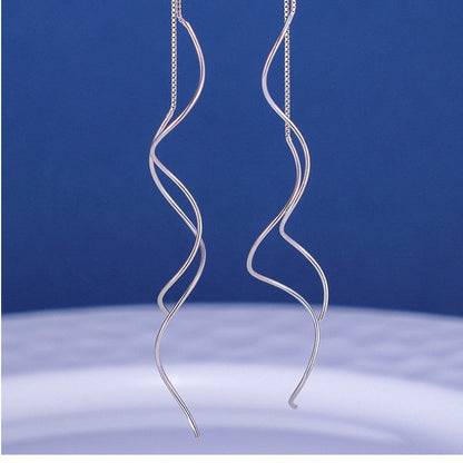 Sterling Silver Wavy S-Shaped Threader Earrings