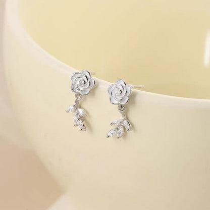 Sterling Silver White Camellia Earrings