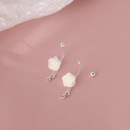 Sterling Silver White Rose Earrings
