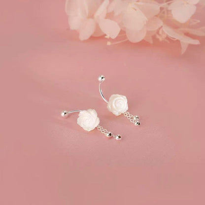 Sterling Silver White Rose Earrings