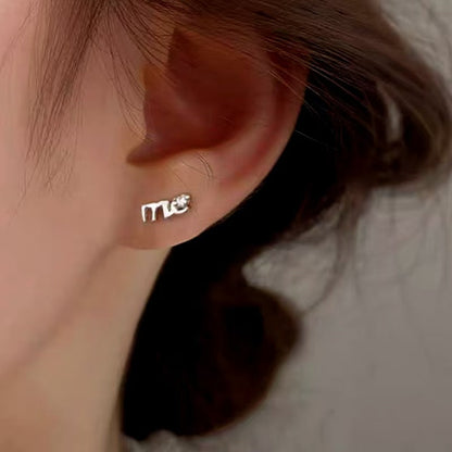 Sterling Silver YOU & ME Asymmetrical Stud Earrings