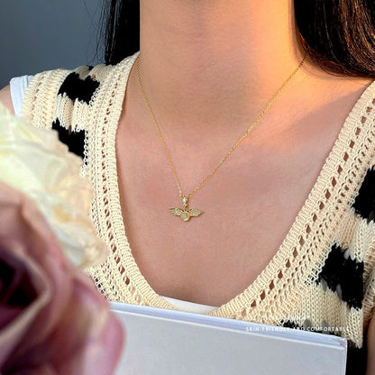 Sterling Silver Zircon Angel Wing Necklace