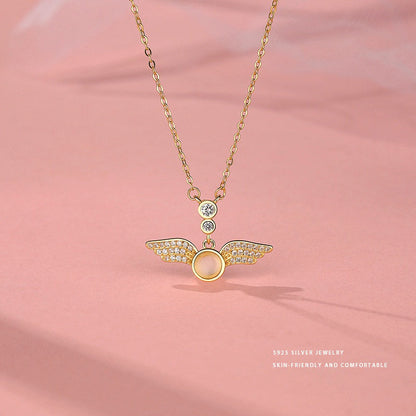 Sterling Silver Zircon Angel Wing Necklace