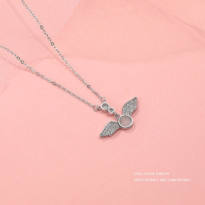 Sterling Silver Zircon Angel Wing Necklace