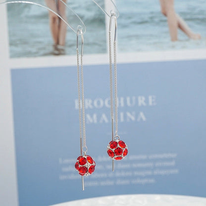 Sterling Silver Zircon Ball Threader Earrings