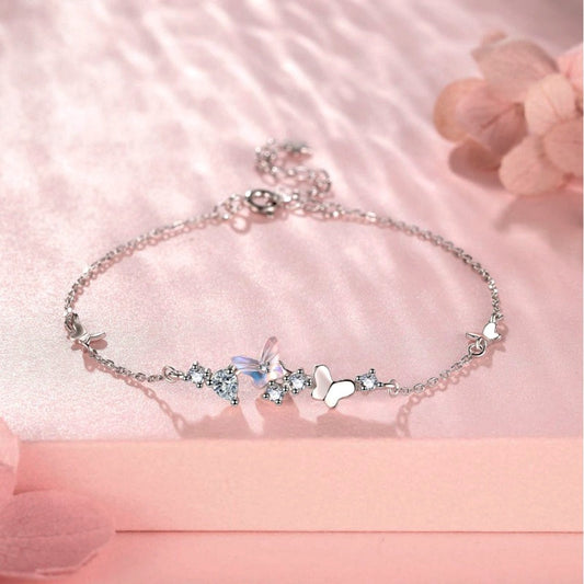 Sterling Silver Zircon Butterfly Bracelet