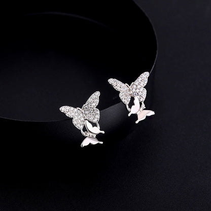 Sterling Silver Zircon Butterfly Stud Earrings