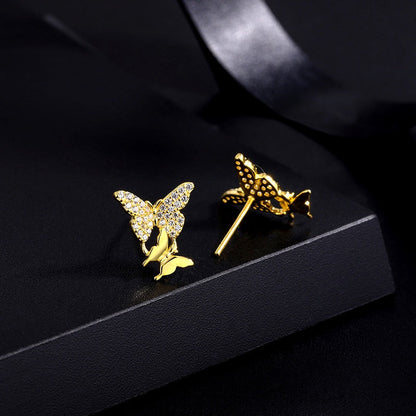 Sterling Silver Zircon Butterfly Stud Earrings
