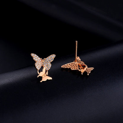 Sterling Silver Zircon Butterfly Stud Earrings