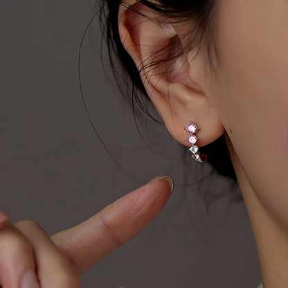 Sterling Silver Zircon C-Shaped Earrings