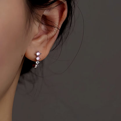 Sterling Silver Zircon C-Shaped Earrings