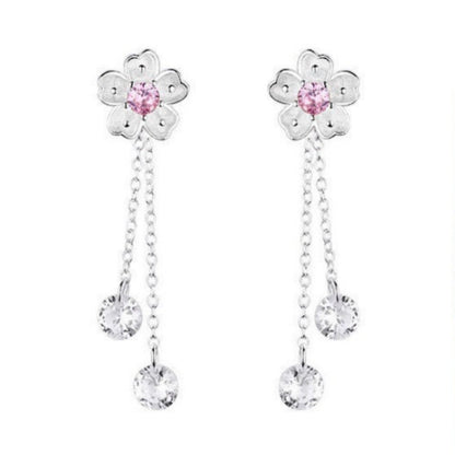 Sterling Silver Zircon Flower Jacket Earrings
