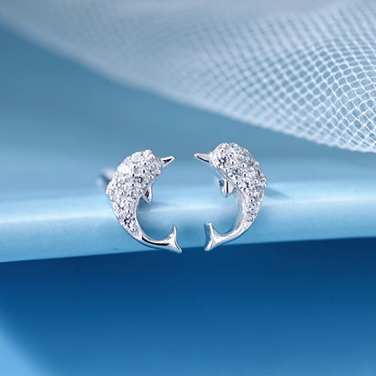 Sterling Silver Zircon Dolphin Studs