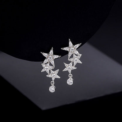 Sterling Silver Zircon Five-Pointed Star Earrings