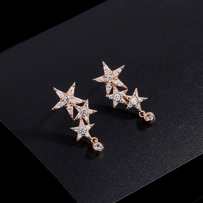 Sterling Silver Zircon Five-Pointed Star Earrings