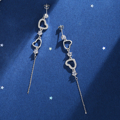 Sterling Silver Zircon Heart-Design Earrings