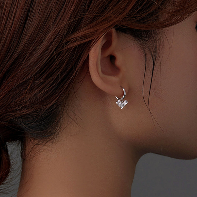 Sterling Silver Zircon Heart Earrings